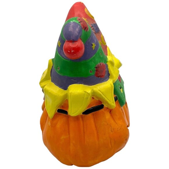 Ceramic Halloween Mardi Gras Jester Pumpkin Jack-O-Lantern Tea Light Holder - Picture 4 of 7